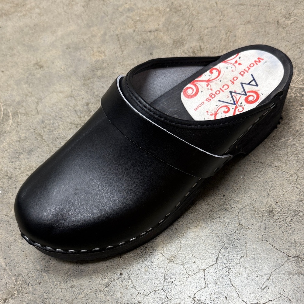 Black Leather Mules